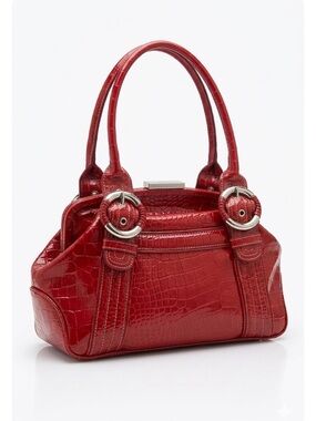 VINTAGE Nine West Red Croc Embossed Patent Handbag